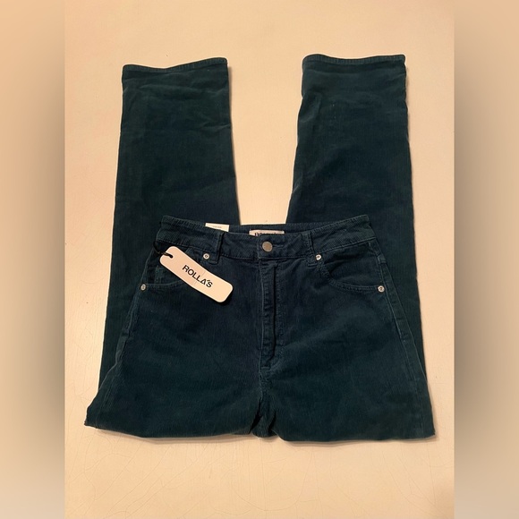 nwt ROLLA'S FREE PEOPLE original straight corduroy pant in forest green 27 - Picture 8 of 15